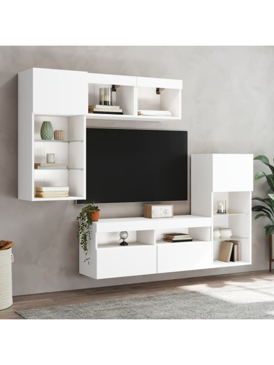 5-osainen led tv-kaappisarja valkoinen tekninen puu