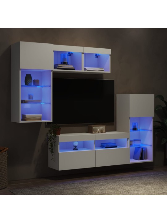 5-osainen led tv-kaappisarja valkoinen tekninen puu