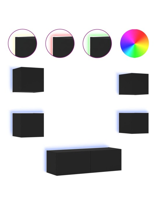 5-osainen TV-seinäkaappisarja LED-valoilla musta
