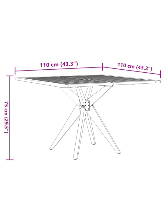 Puutarhapöytä neliö 110x110x75 cm täysi akasiapuu