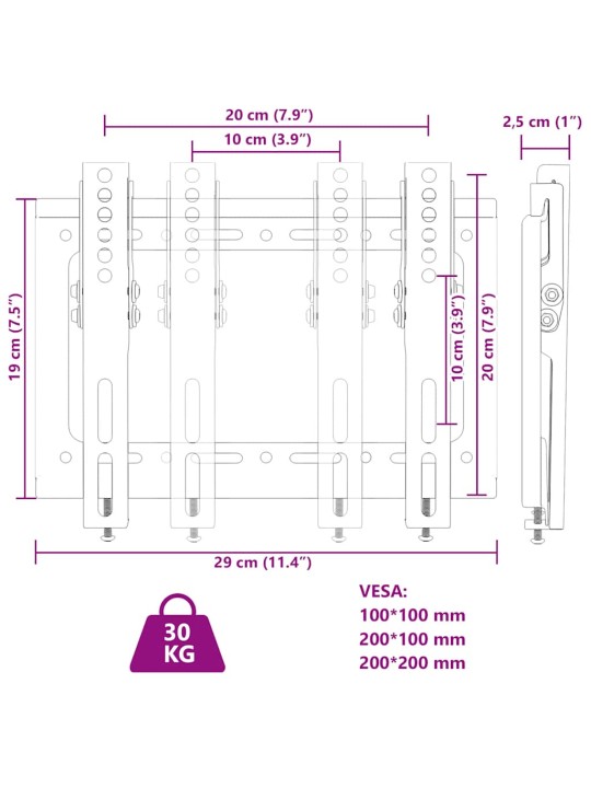 TV-seinäkiinnike 14"-42" ruuduille Max VESA 200x200 mm 30 kg