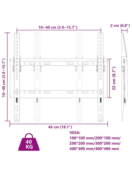 TV-seinäkiinnike 26"-63" ruuduille Max VESA 400x400 mm 40 kg