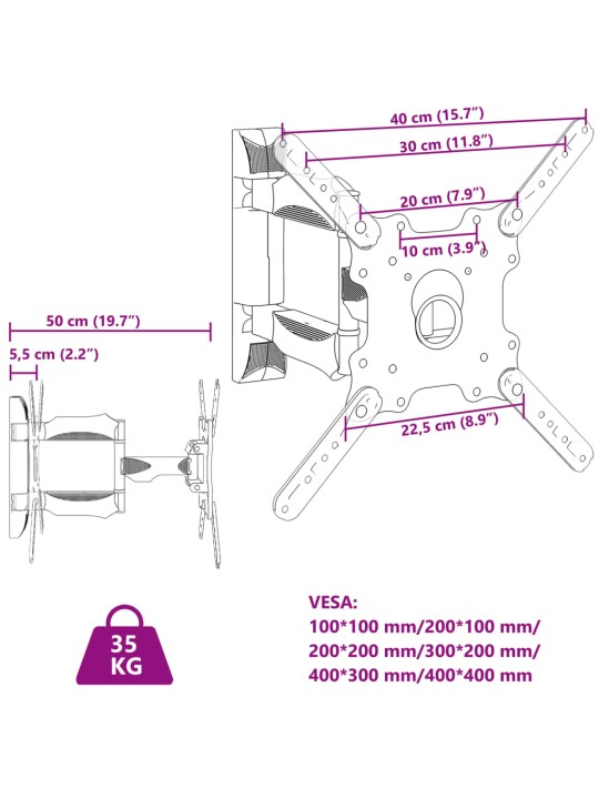 TV-seinäkiinnike 32"-55" ruuduille Max VESA 400x400 mm 35 kg