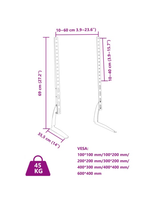 TV-kiinnikkeet 2 kpl 37"-75" ruuduille VESA 600x400 mm 45 kg