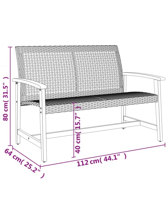 Puutarhapenkki musta 112 cm polyrottinki ja akasiapuu