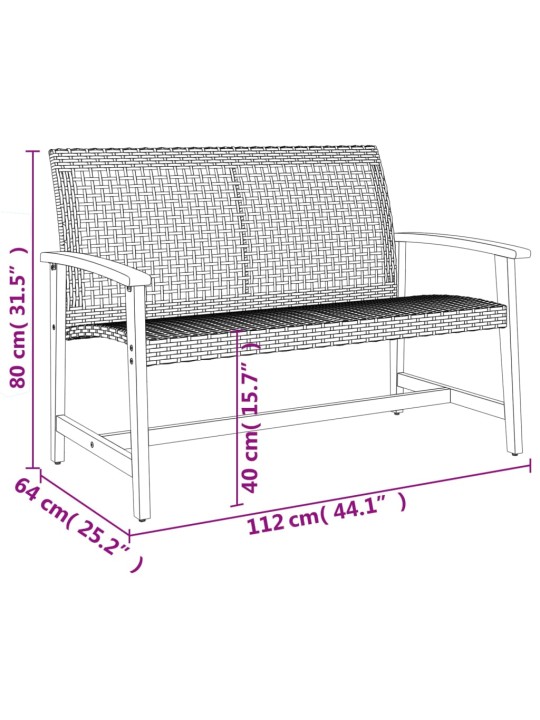 Puutarhapenkki harmaa 112 cm polyrottinki ja akasiapuu