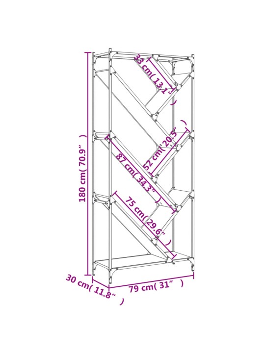 Kirjahylly savutammi 79x30x180 cm tekninen puu ja metalli