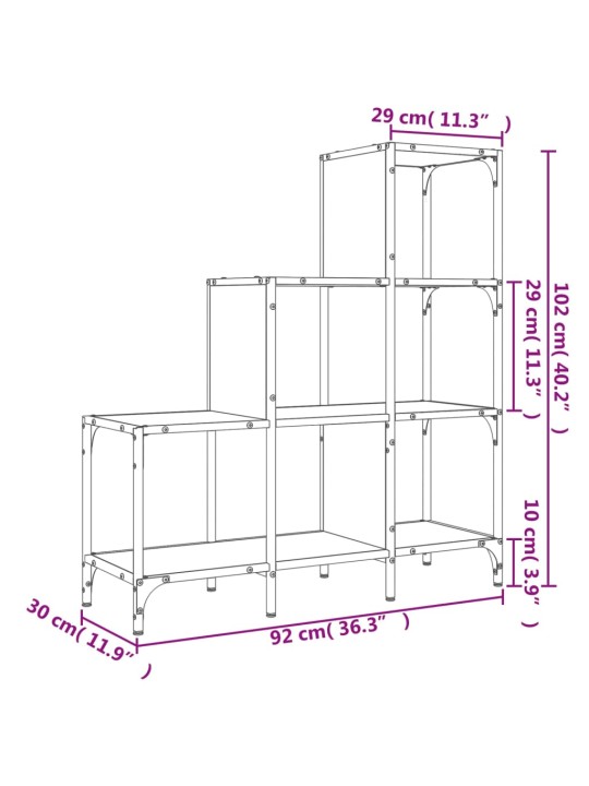 Kirjahylly musta 92x30x102 cm tekninen puu ja metalli