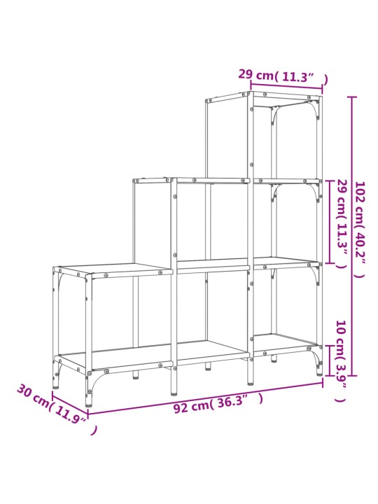 Kirjahylly savutammi 92x30x102 cm tekninen puu ja metalli