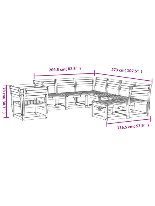 8-osainen Puutarhasohvasarja valkoinen täysi mänty