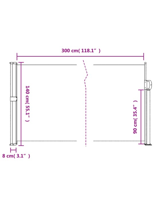 Sisäänvedettävä sivumarkiisi beige 140x300 cm