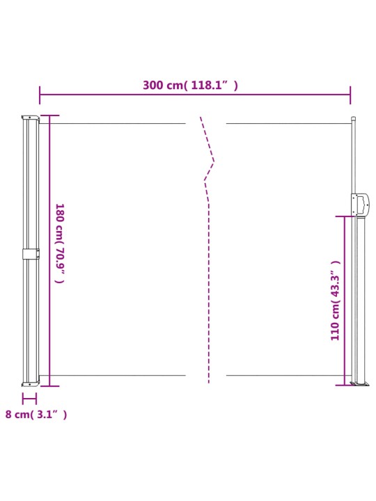 Sisäänvedettävä sivumarkiisi beige 180x300 cm