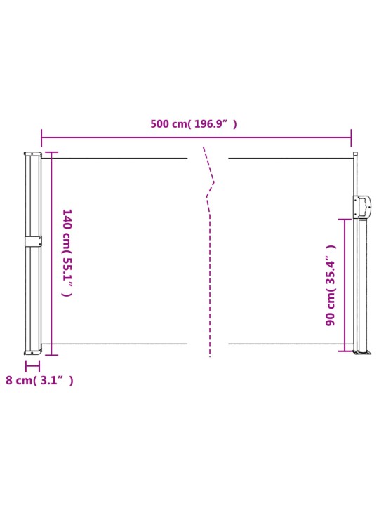 Sisäänvedettävä sivumarkiisi beige 140x500 cm