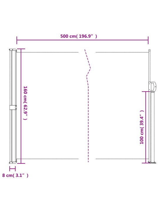 Sisäänvedettävä sivumarkiisi musta 160x500 cm