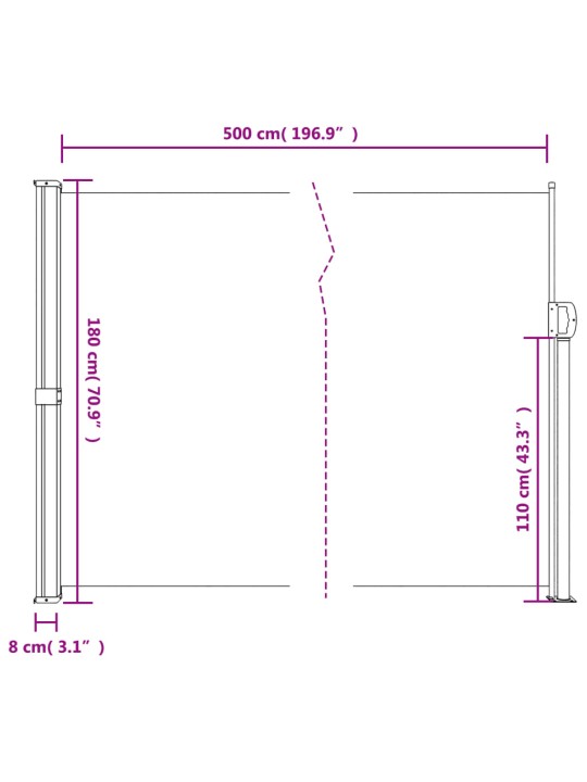 Sisäänvedettävä sivumarkiisi musta 180x500 cm