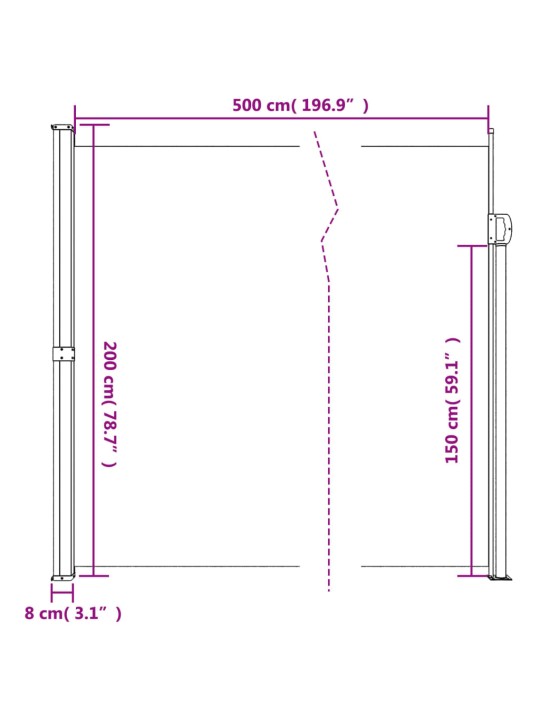 Sisäänvedettävä sivumarkiisi musta 200x500 cm