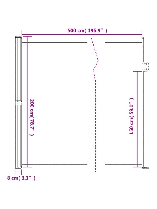 Sisäänvedettävä sivumarkiisi sininen 200x500 cm