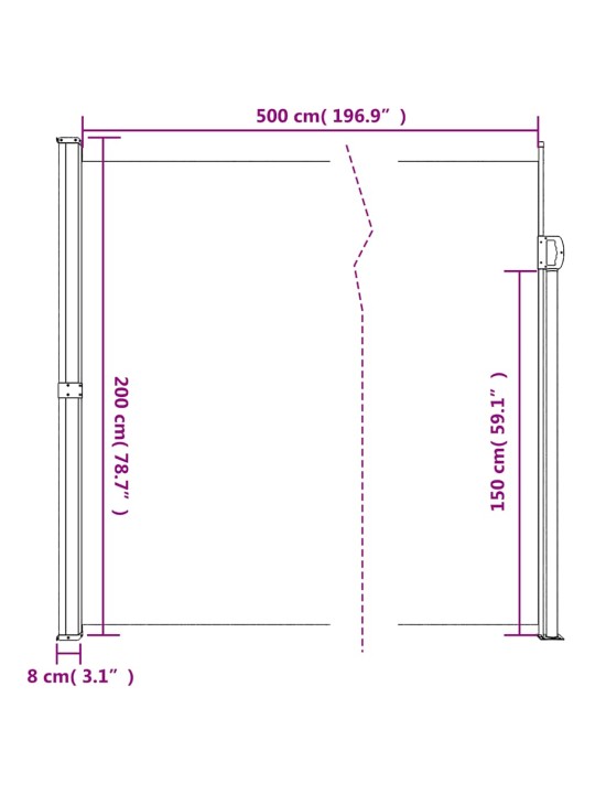 Sisäänvedettävä sivumarkiisi tummanvihreä 200x500 cm