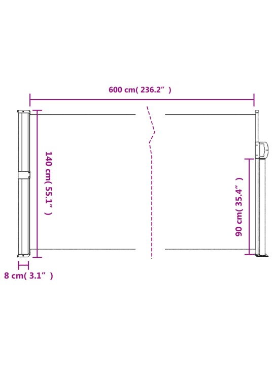 Sisäänvedettävä sivumarkiisi 140x600 cm ruskea