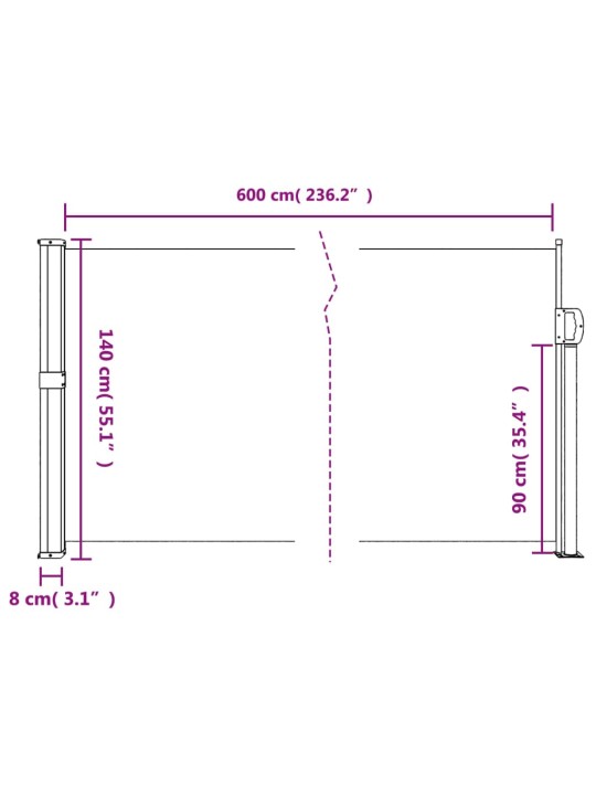 Sisäänvedettävä sivumarkiisi 140x600 cm ruskeanharmaa