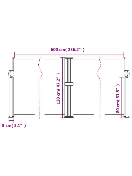 Sisäänvedettävä sivumarkiisi 120x600 cm ruskea