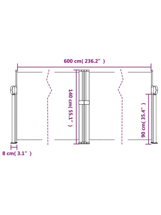 Sisäänvedettävä sivumarkiisi 140x600 cm ruskea