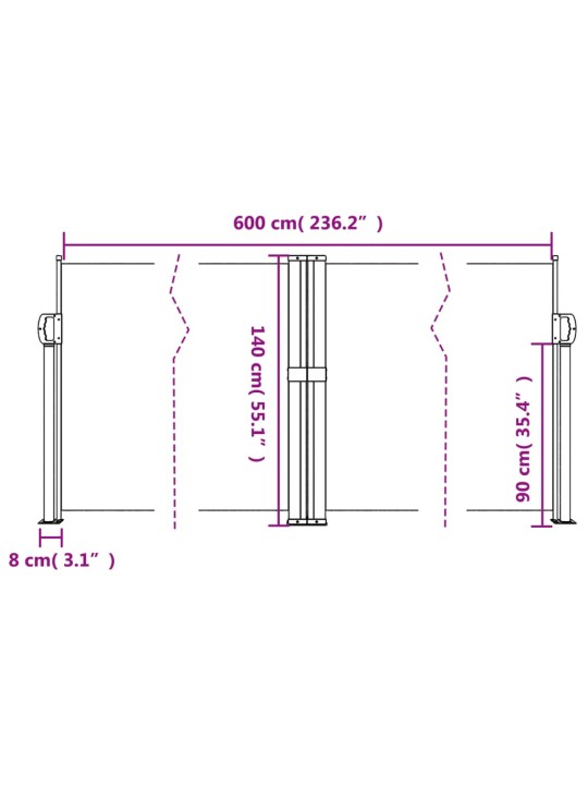 Sisäänvedettävä sivumarkiisi 140x600 cm beige