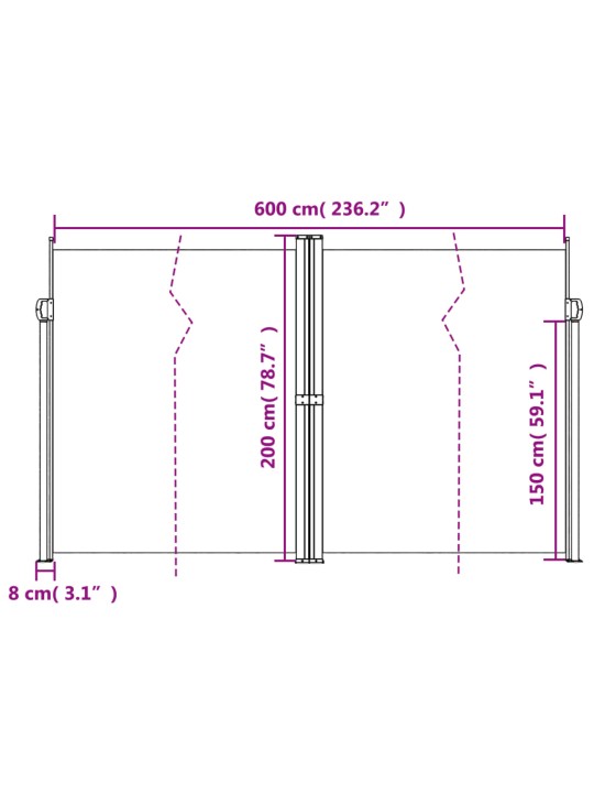 Sisäänvedettävä sivumarkiisi Terrakotta 200x600 cm