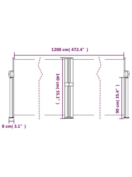 Sisäänvedettävä sivumarkiisi beige 140x1200 cm