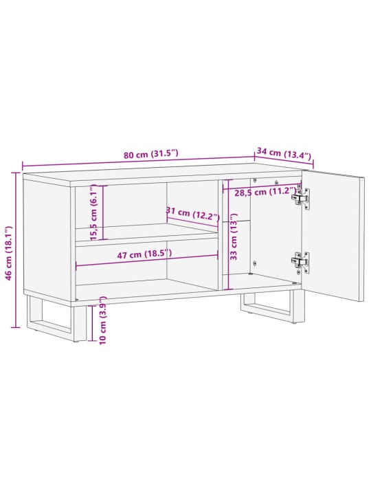 TV-taso 80x34x46 cm täysi karkea mangopuu