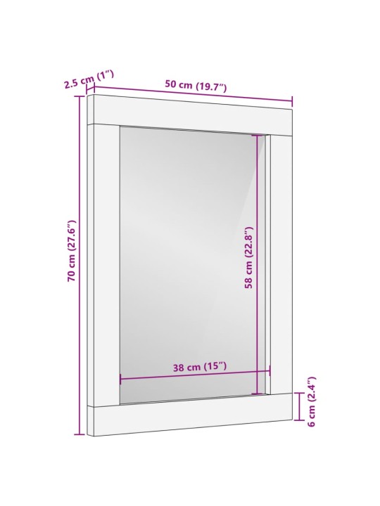 Kylpyhuoneen peili 50x70 cm täysi akasiapuu ja lasi