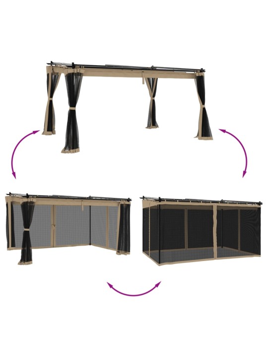 Huvimaja verkkoseinillä taupe 4x3 m teräs