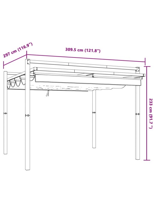 Puutarhakatos rullattavalla katolla Taupe 3x3 m alumiini