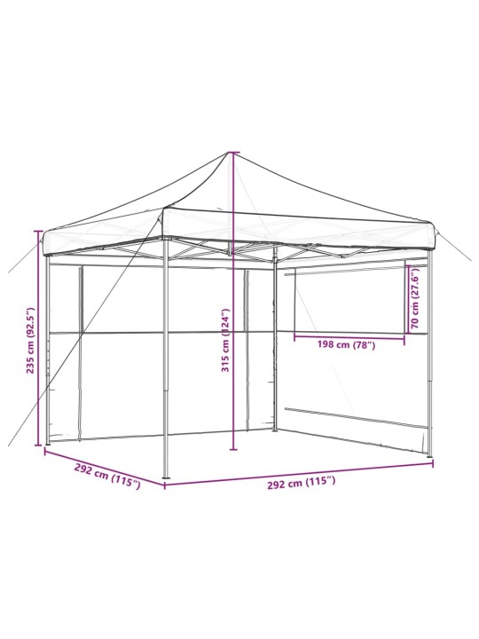 Taitettava pop-up juhlateltta 2 sivuseinällä oranssi