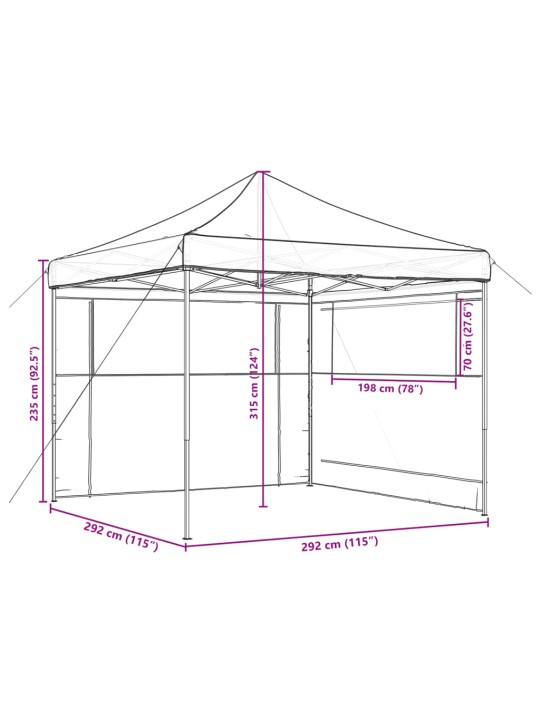Taitettava pop-up juhlateltta 2 sivuseinällä ruskea