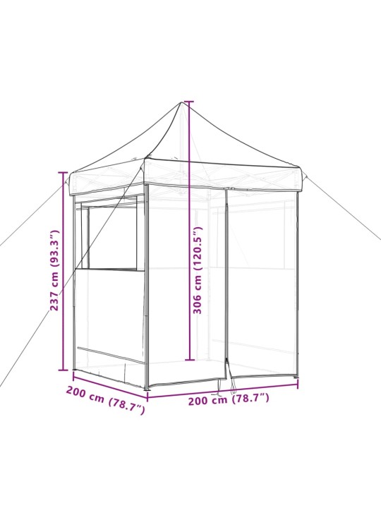 Taitettava pop-up juhlateltta 4 sivuseinällä musta