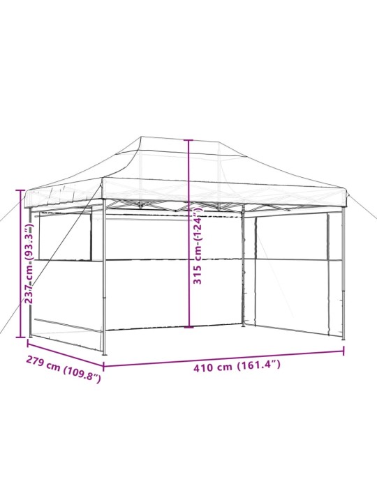 Taitettava pop-up juhlateltta 3 sivuseinällä terrakotta