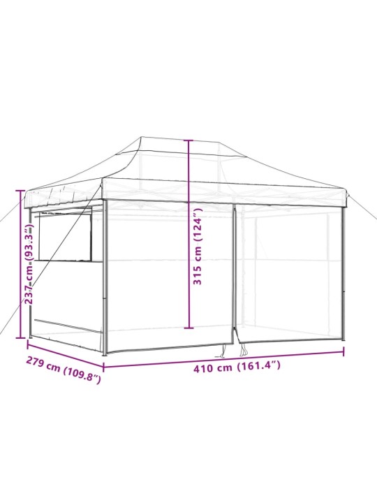 Taitettava pop-up juhlateltta 4 sivuseinällä terrakotta