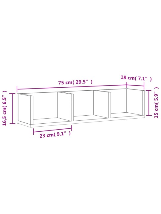 Seinäkaappi ruskea tammi 75x18x16,5 cm tekninen puu