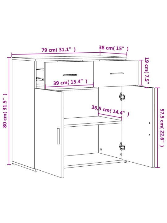 Senkki ruskea tammi 79x38x80 cm tekninen puu