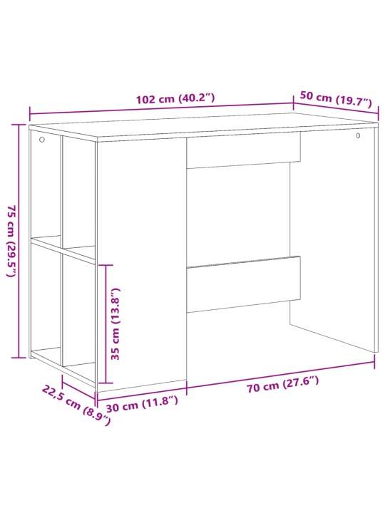 Työpöytä betoninharmaa 102x50x75 cm tekninen puu