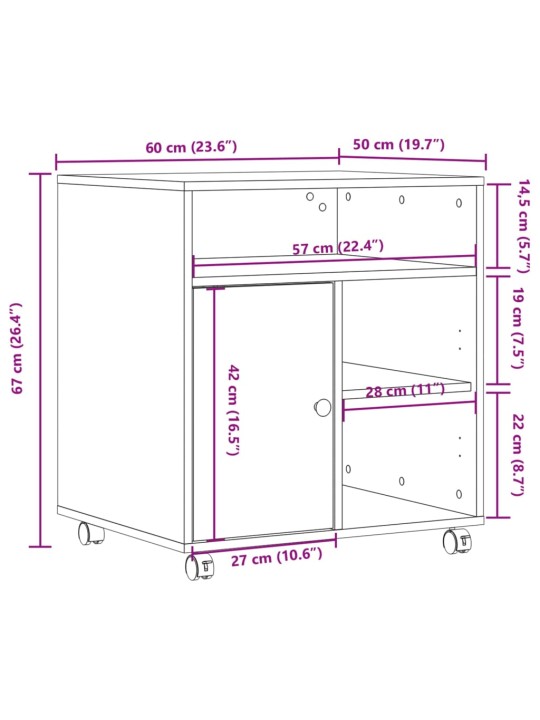 Tulostinteline pyörillä savutammi 60x50x67 cm
