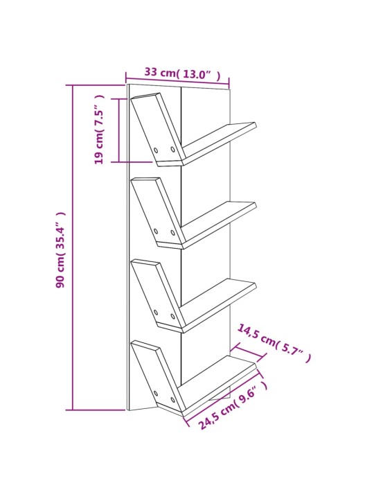 Seinäkirjahylly 4-kerroksinen ruskea tammi 33x16x90 cm