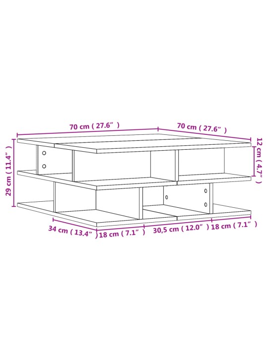 Sohvapöytä betoninharmaa 70x70x29 cm lastulevy