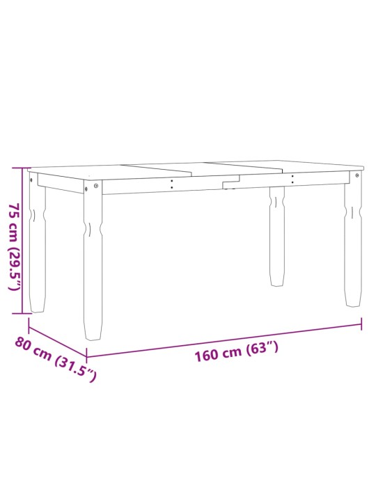 Ruokapöytä Corona harmaa 160x80x75 cm täysi mänty