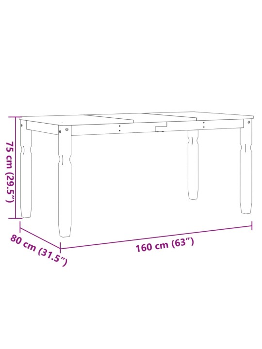 Ruokapöytä Corona valkoinen 160x80x75 cm täysi mänty