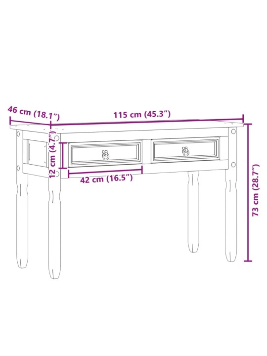 Konsolipöytä Corona 115x46x73 cm täysi mänty