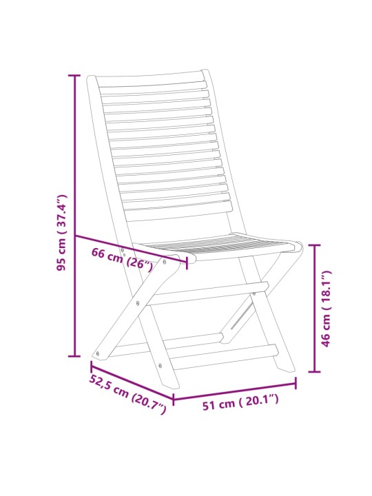 Taitettavat puutarhatuolit 8 kpl 51x66x95 cm täysi akasiapuu