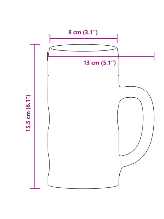 Oluttuopit kahvalla lasi 6 kpl 500 ml