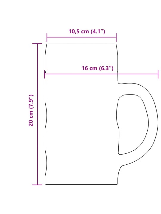 Oluttuopit kahvalla lasi 6 kpl 1000 ml